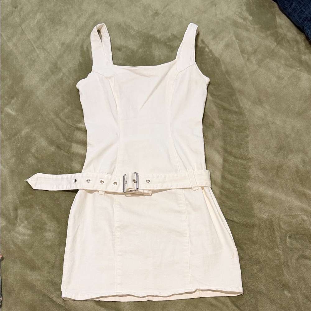 Chic Cream Belted Mini Dress